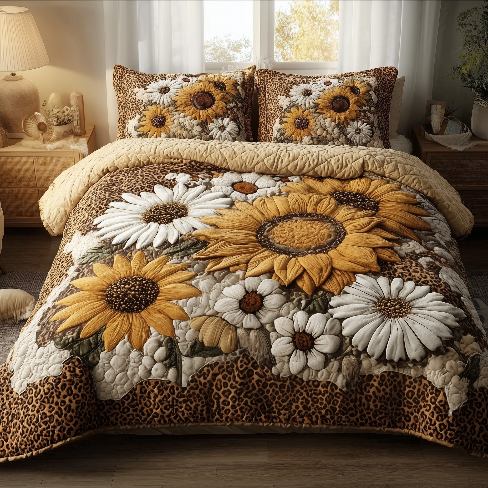 Safari Sunflower Quilted Bedding Set Soft & Smooth