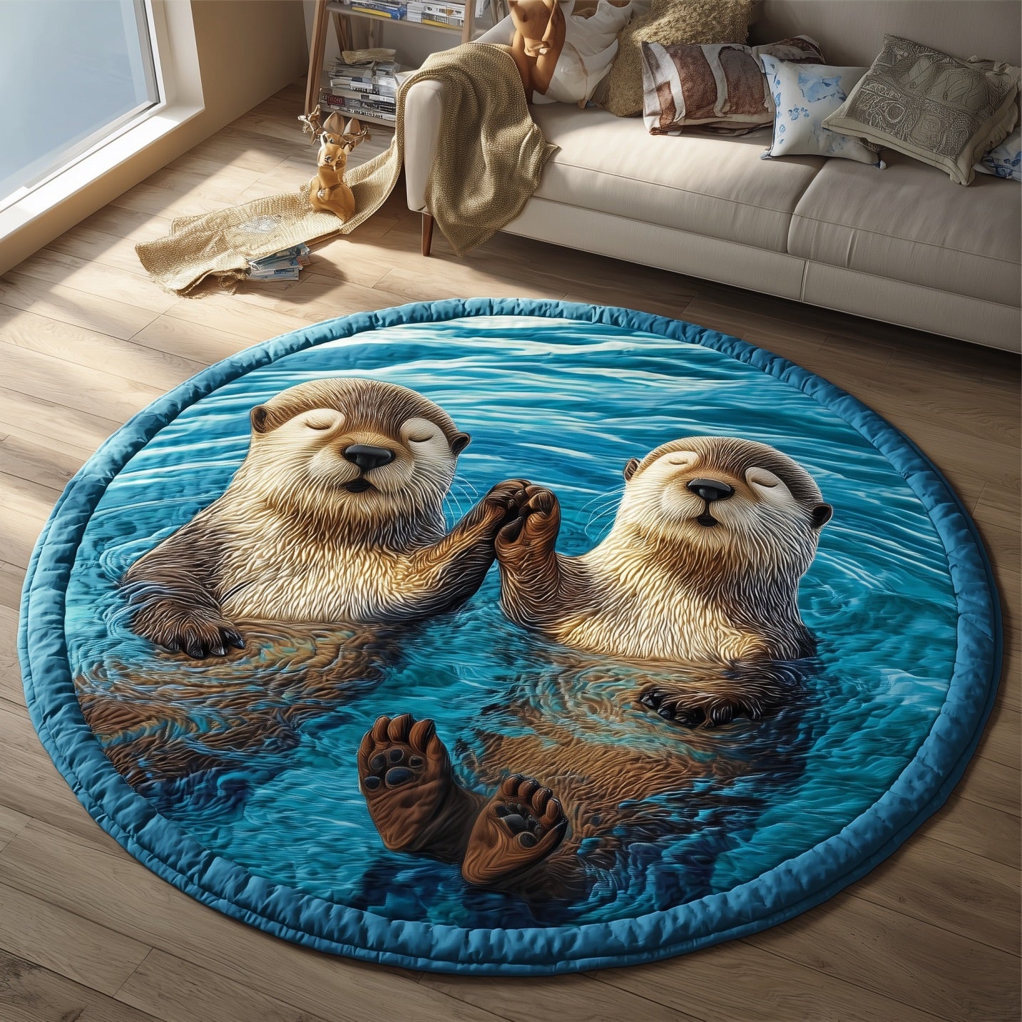 Safety Otter Nap Quilted Round Mat Perfect Home Accessory Quilted Round Mat