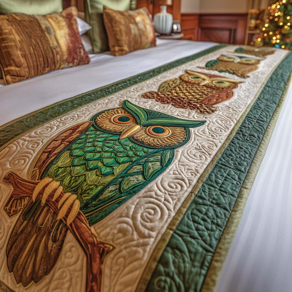 Sage Keeper Quilted Bed Runner Bedroom Decor Gifts With Owls On Them