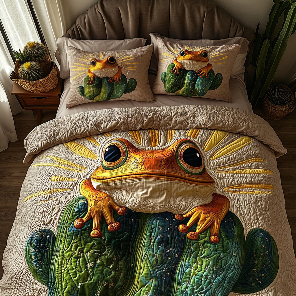 Sagebrush Hopper Quilted Bedding Set Unique Bed Sheet Set Frog Birthday Gifts