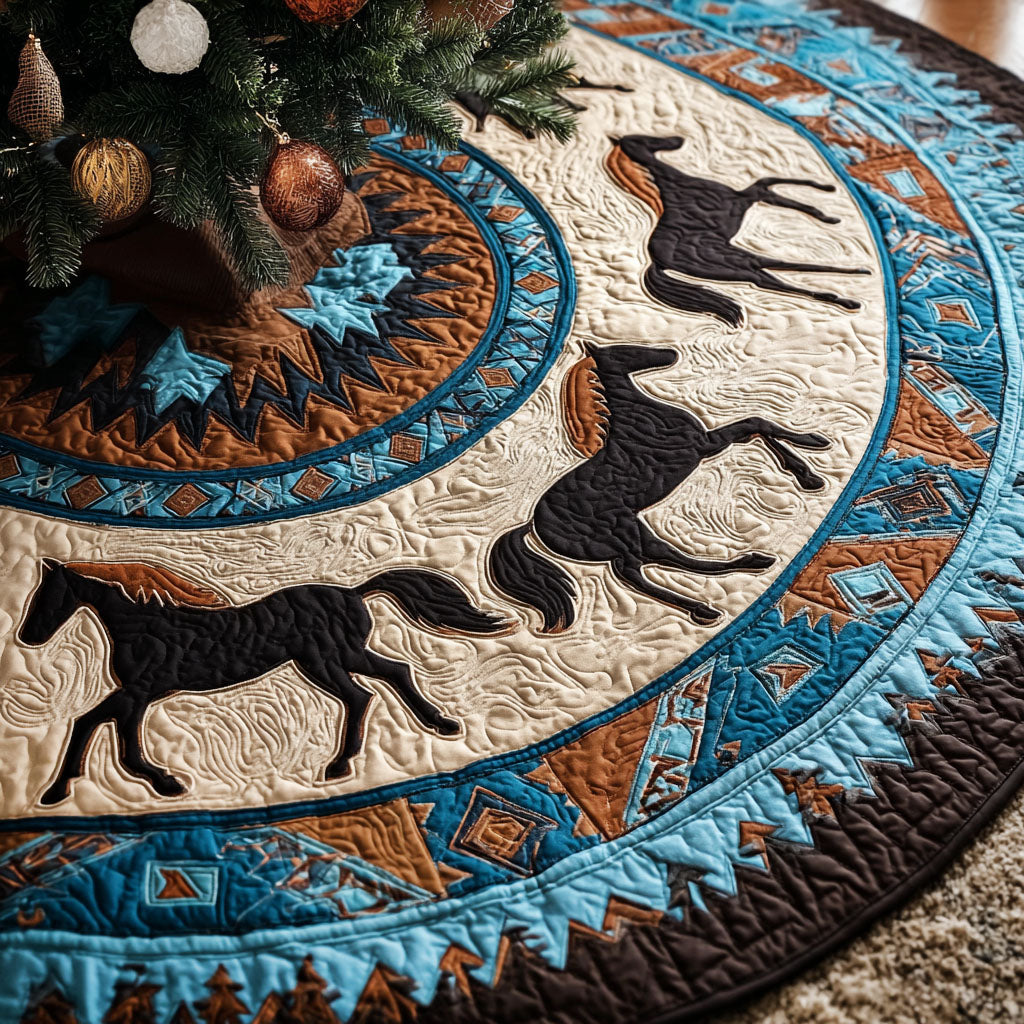 Sagebrush Sky Christmas Quilted Tree Skirt Holiday Season Christmas Gifts For Horse Trainers