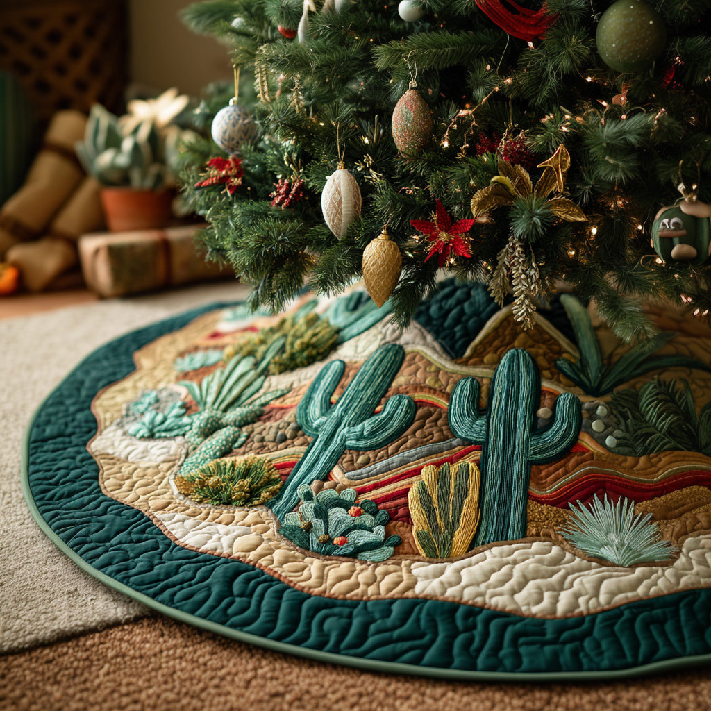 Saguaro Cactus Valley Quilted Christmas Tree Skirt Holiday Indoor Decor Secret Santa Gifts