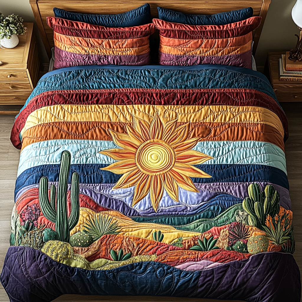 Saguaro Dreams Quilted Bedding Set Best Christmas Duvet Cover Set Gift For Cactus Lover
