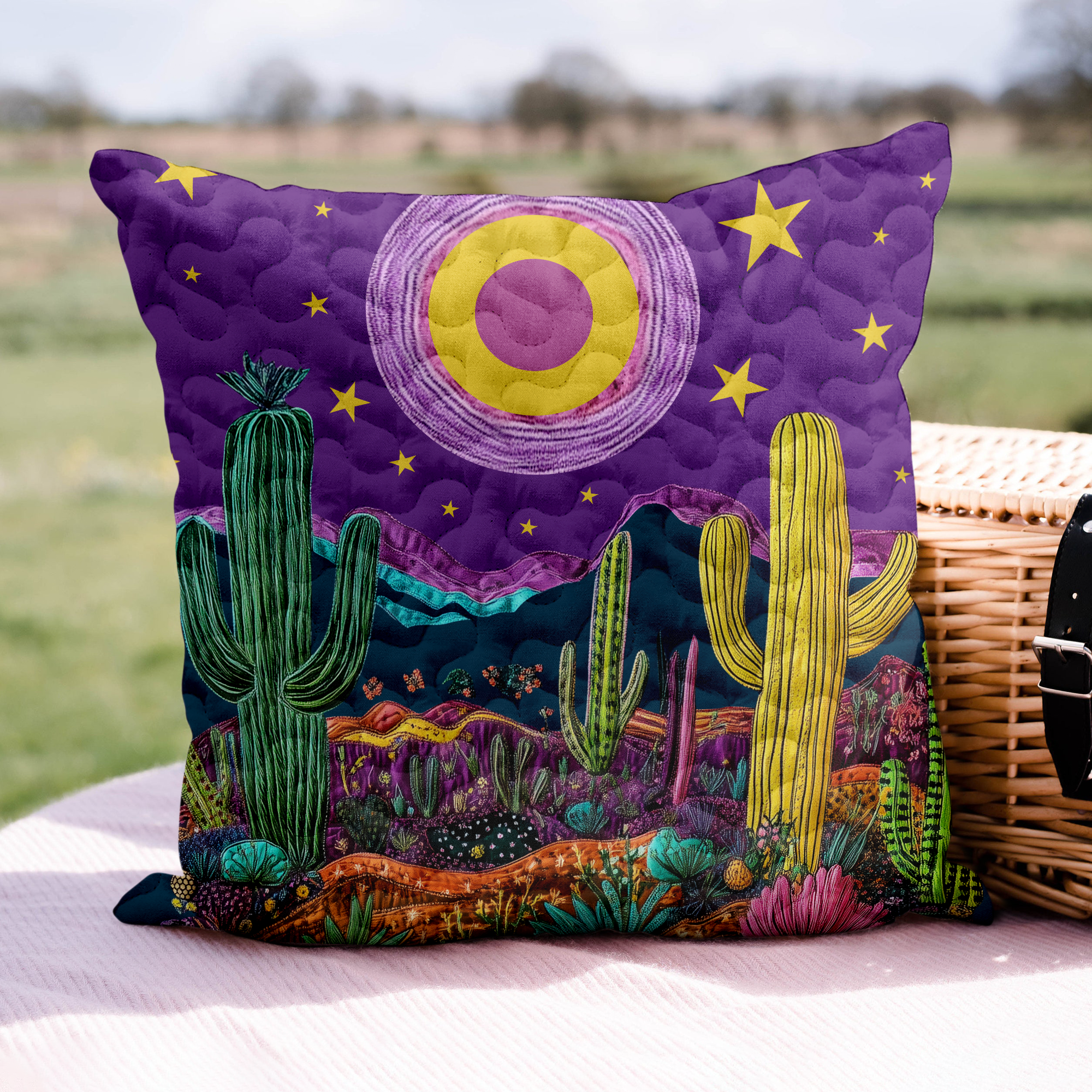Saguaro Glow Quilted Pillow Case Decorative Throw Pillow Covers Cute Cactus Gifts