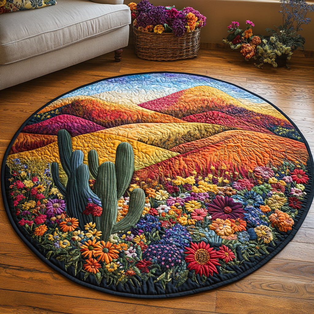 Saguaro Spirit Quilted Round Mat Outdoor Decor Great CactusLover Gifts