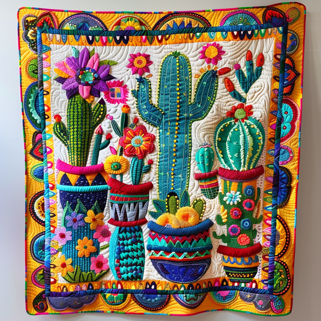 Saguaro Splendor Cactus Quilted Blanket Gift For Cactus Lover