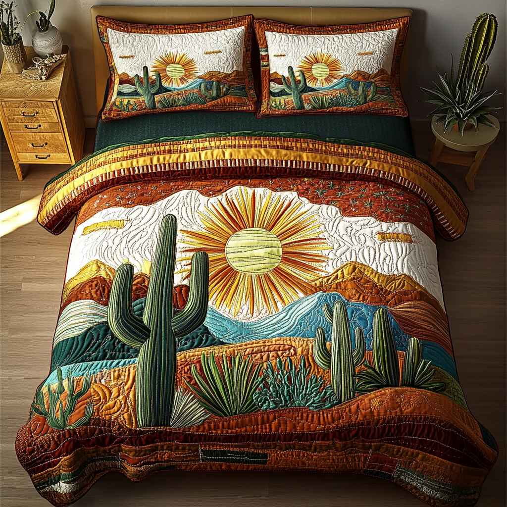 Saguaro Sunset Quilted Bedding Set Bed Decorations Best Cactus Gifts