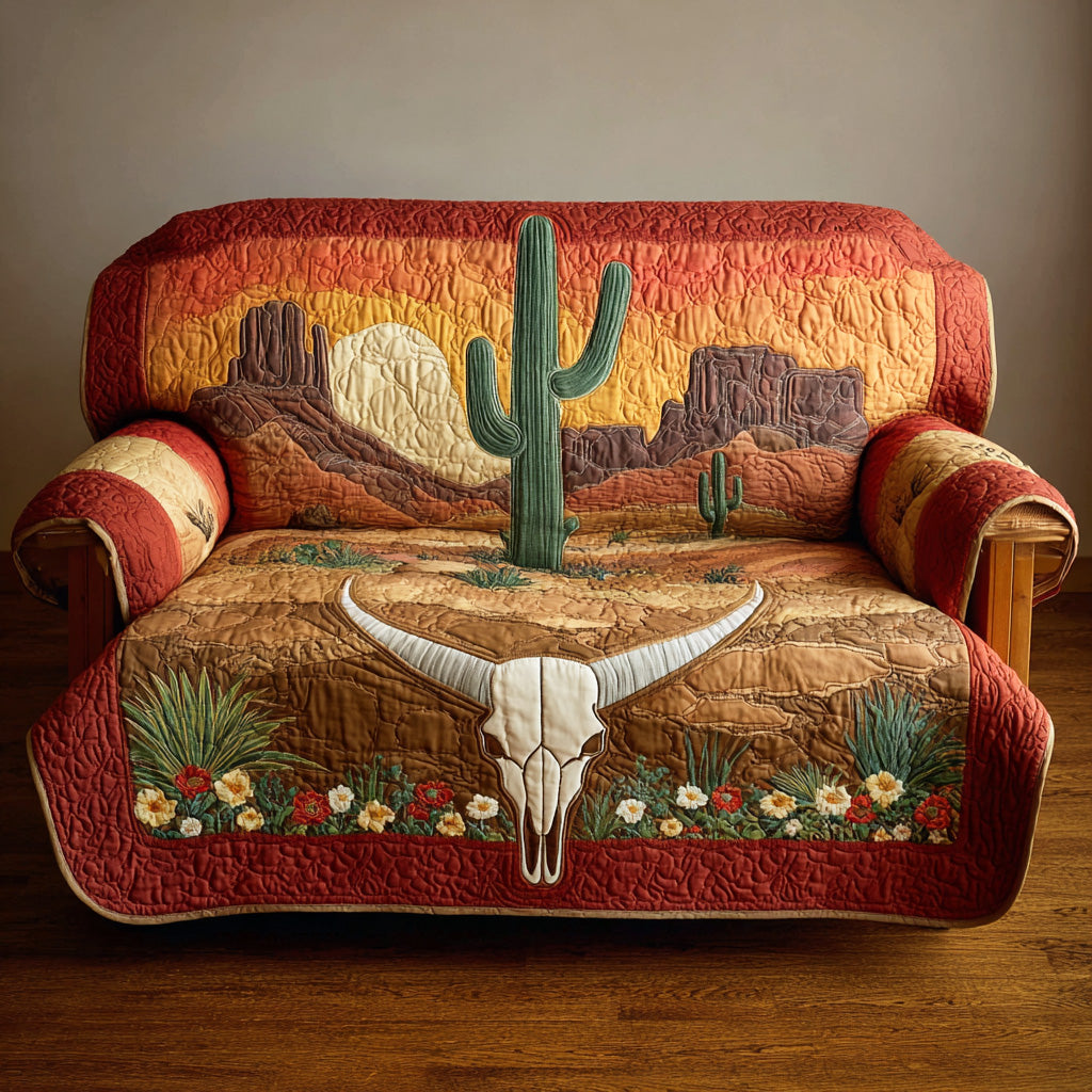 Saguaro Sunset Quilted Sofa Cover Home Decorattions Cowboy Theme Gifts