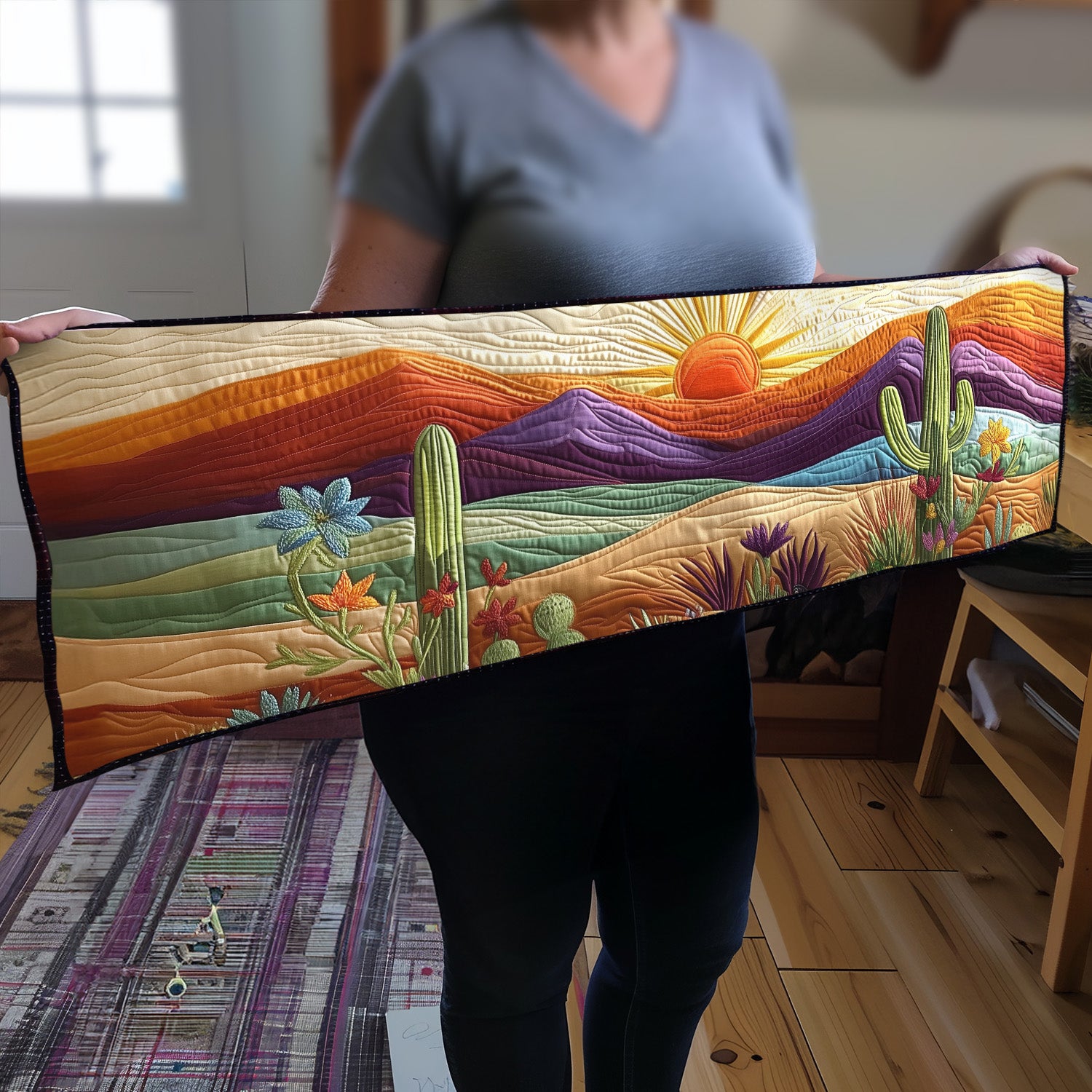 Saguaro Sunset Quilted Table Runner Dining Table Decor Ideas Cactus Theme Gifts