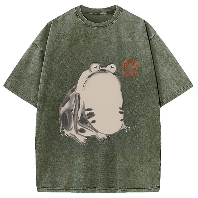Sai Chu-fu Frog Washed T-Shirt Cool Urban Street Style Shirt Gifts For Best Friend