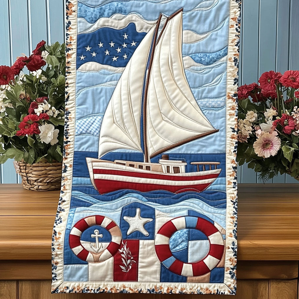 Sail Away Dreams Quilted Table Runner Dining Table Decor Gifts With Anchors On Them