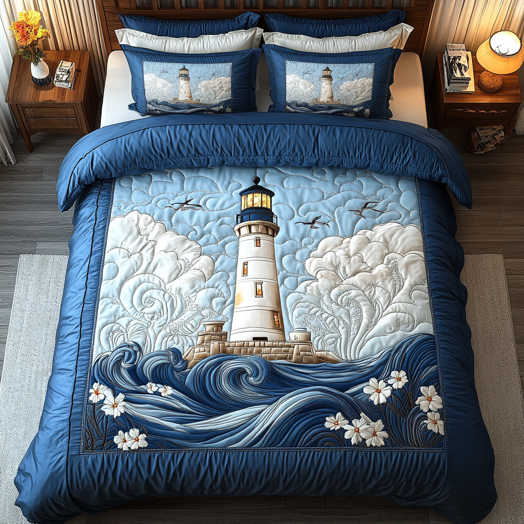 Sail Breeze Quilted Bedding Set Cool Bedroom Decor Best Lighthouse Gift Items