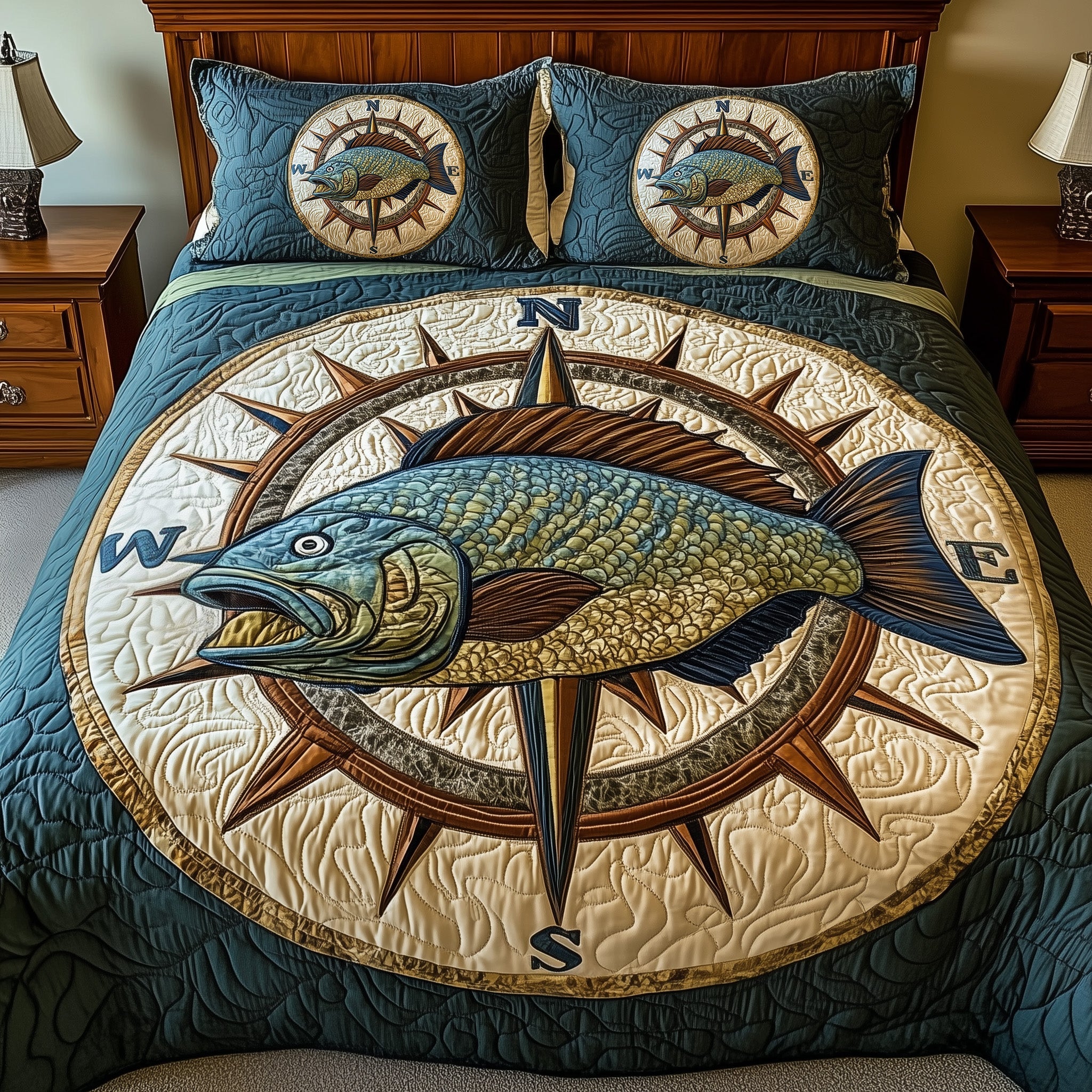 Sail of the Seas Quilted Bedding Set Duvet Cover Bed Sheet Cool Gifts For Fishermen