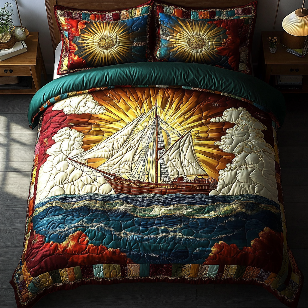 Sailboat Breeze Quilted Bedding Set Best Comforter Sets Gifts For Sailboat Lovers