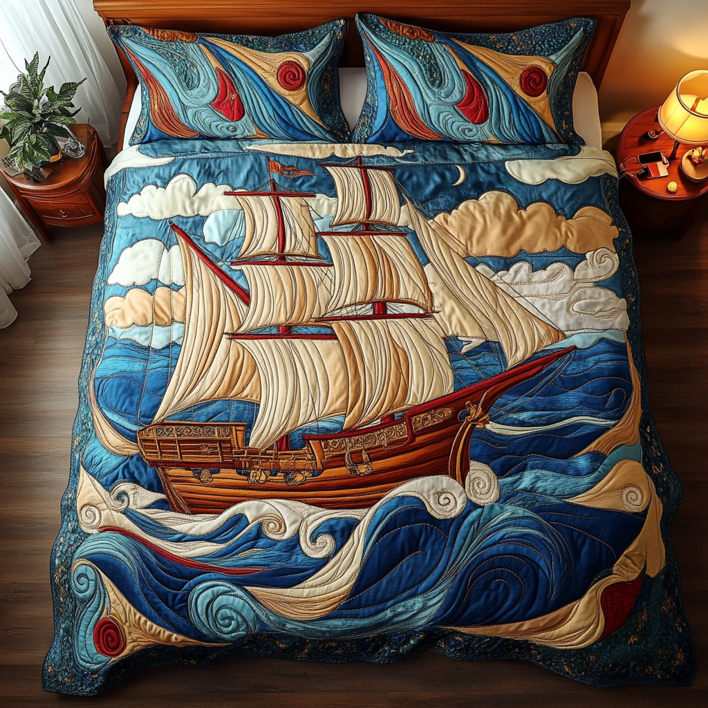 Sailboat Journey Quilted Bedding Set Best Bedspread Set Sailboat Gifts For Him