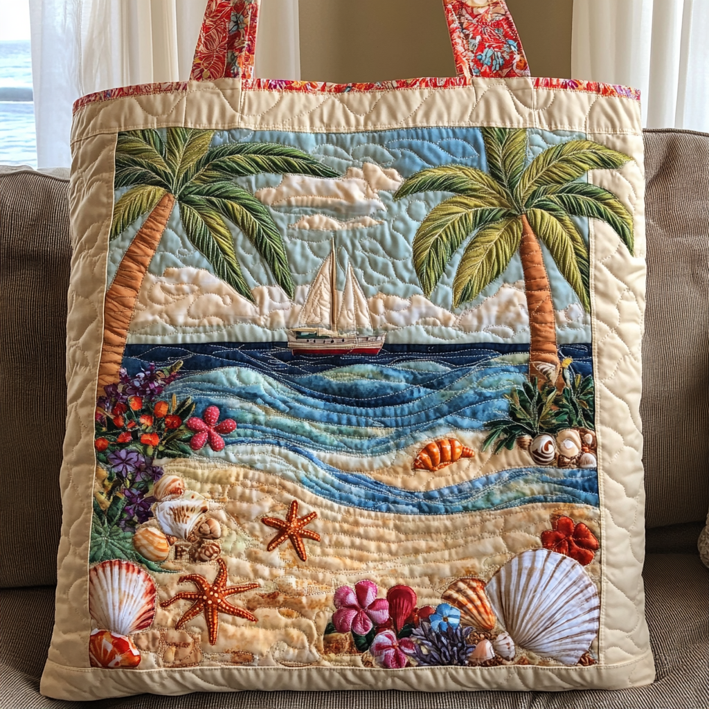 Sailboat Shores Quilted Tote Bag Christmas Presents For Beach Lovers