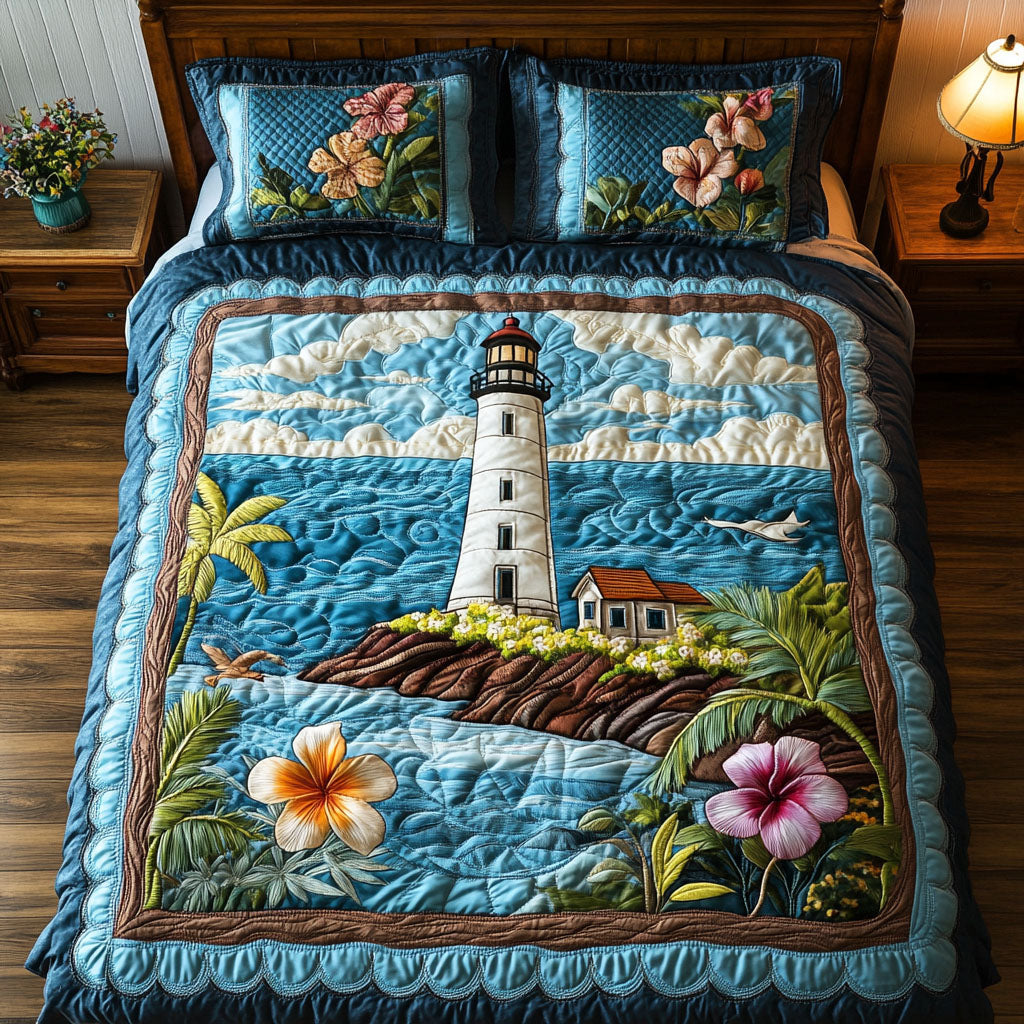 Sailing Sunset Quilted Bedding Set Best Bed Sheet Set Lighthouse Gifts For Her