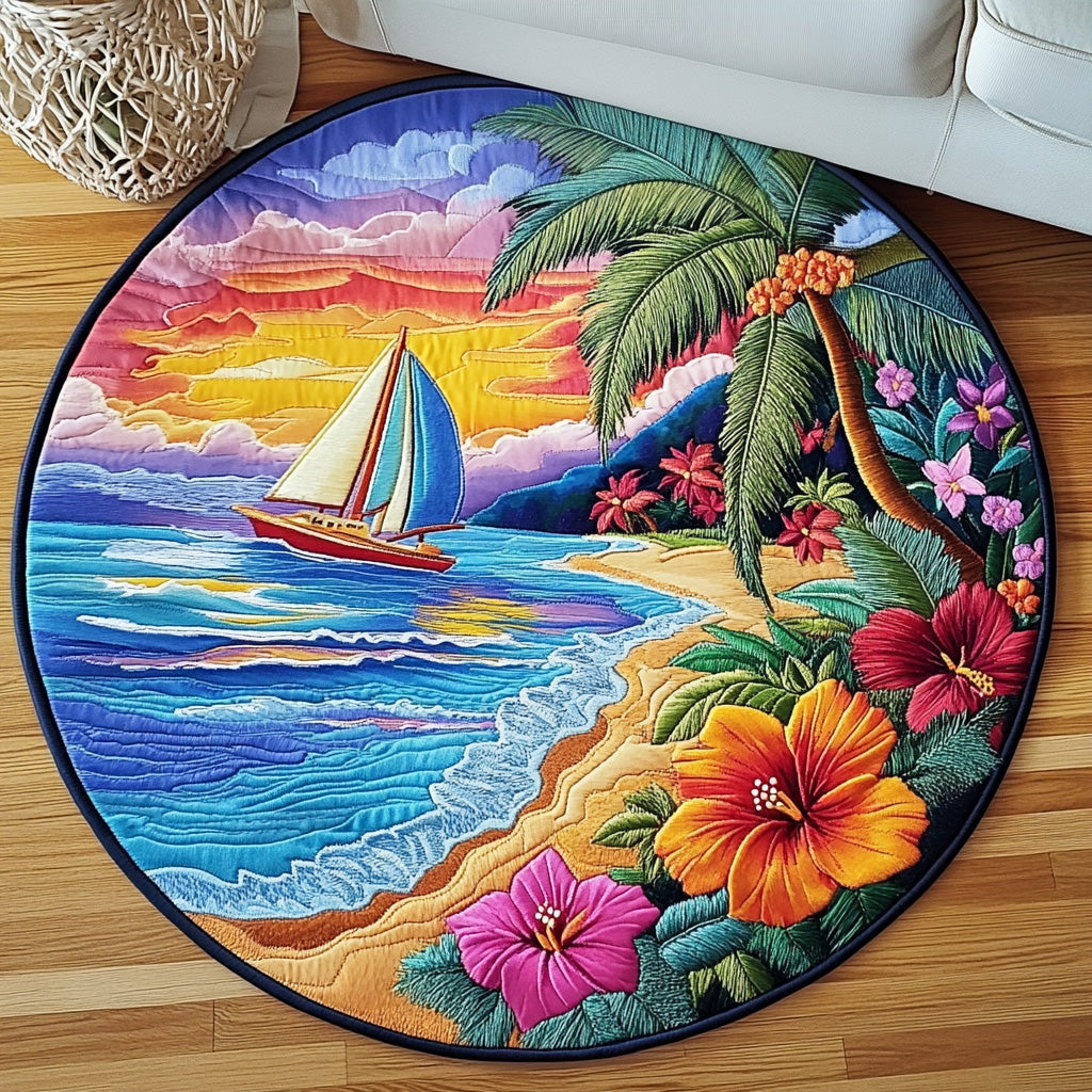 Sailing Sunset Quilted Round Mat Door Entrance Decor Beach Lover Gifts For Her