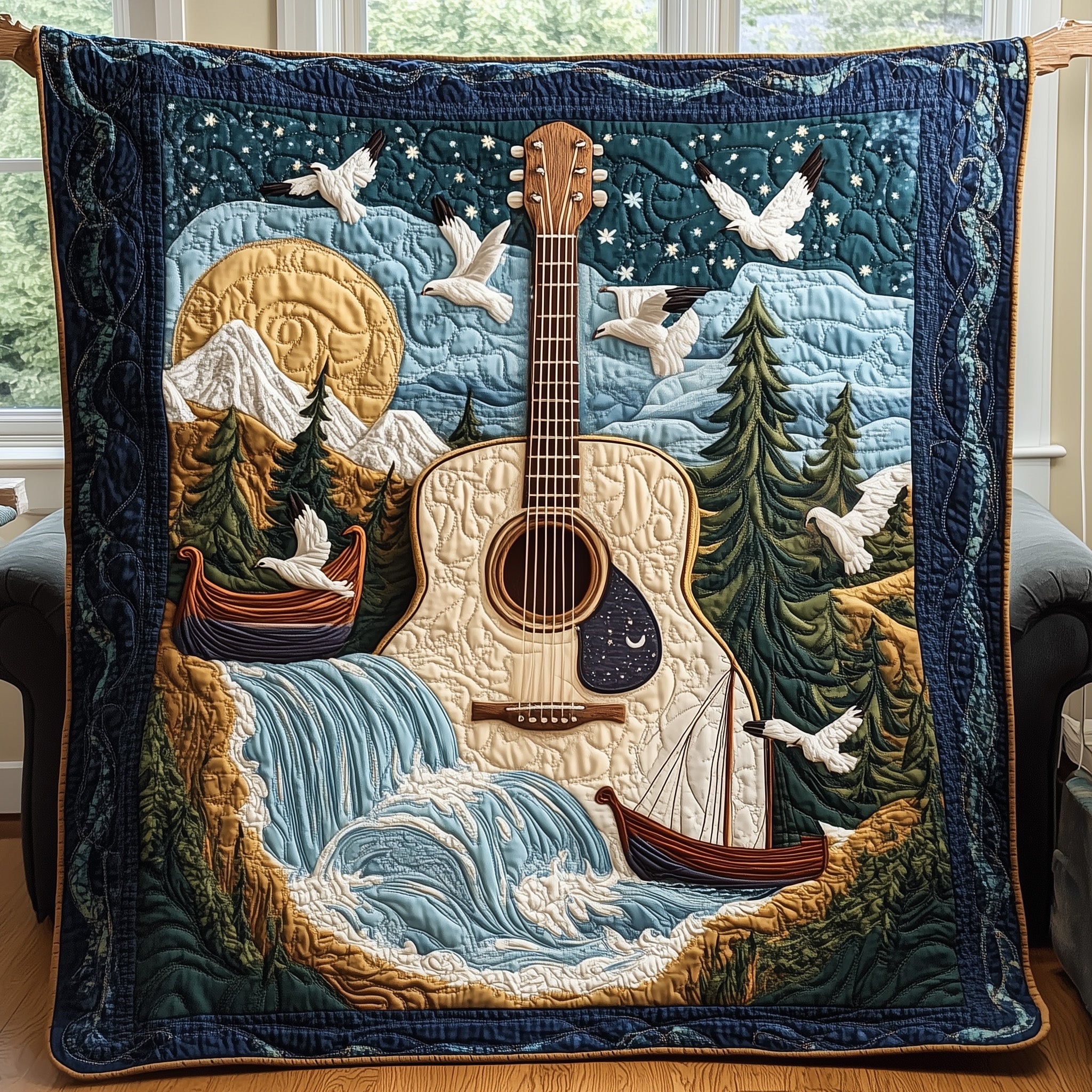 Sailing Through Sound Quilted Blanket Cute Soft BlanketChristmas Presents For Guitar Players
