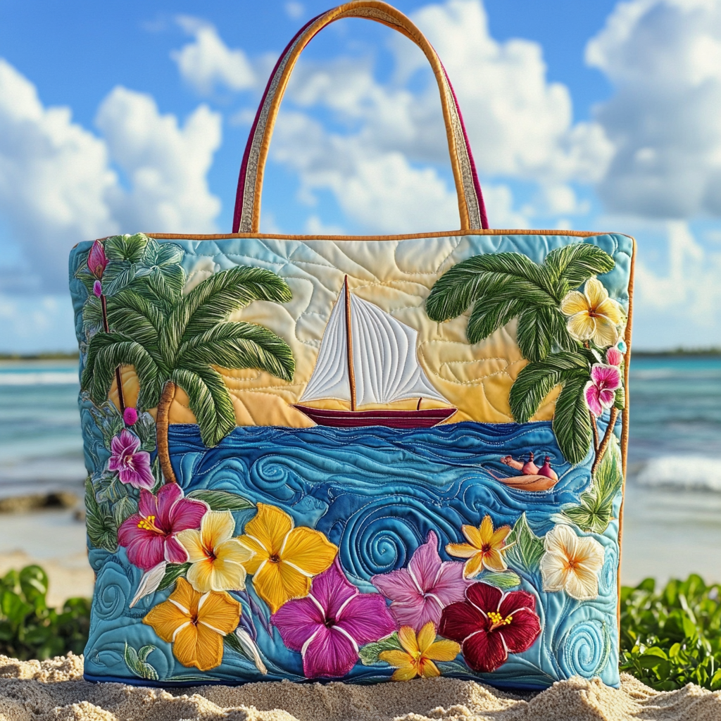 Sailing Tropics Quilted Tote Bag Summer Gifts For Beach Lovers