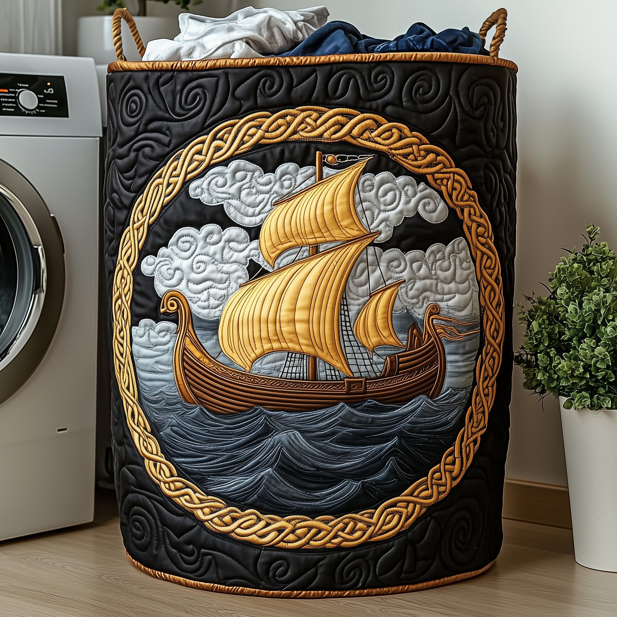 Sailling Ship Quilted Laundry Basket Best Gifts For Ocean Lovers