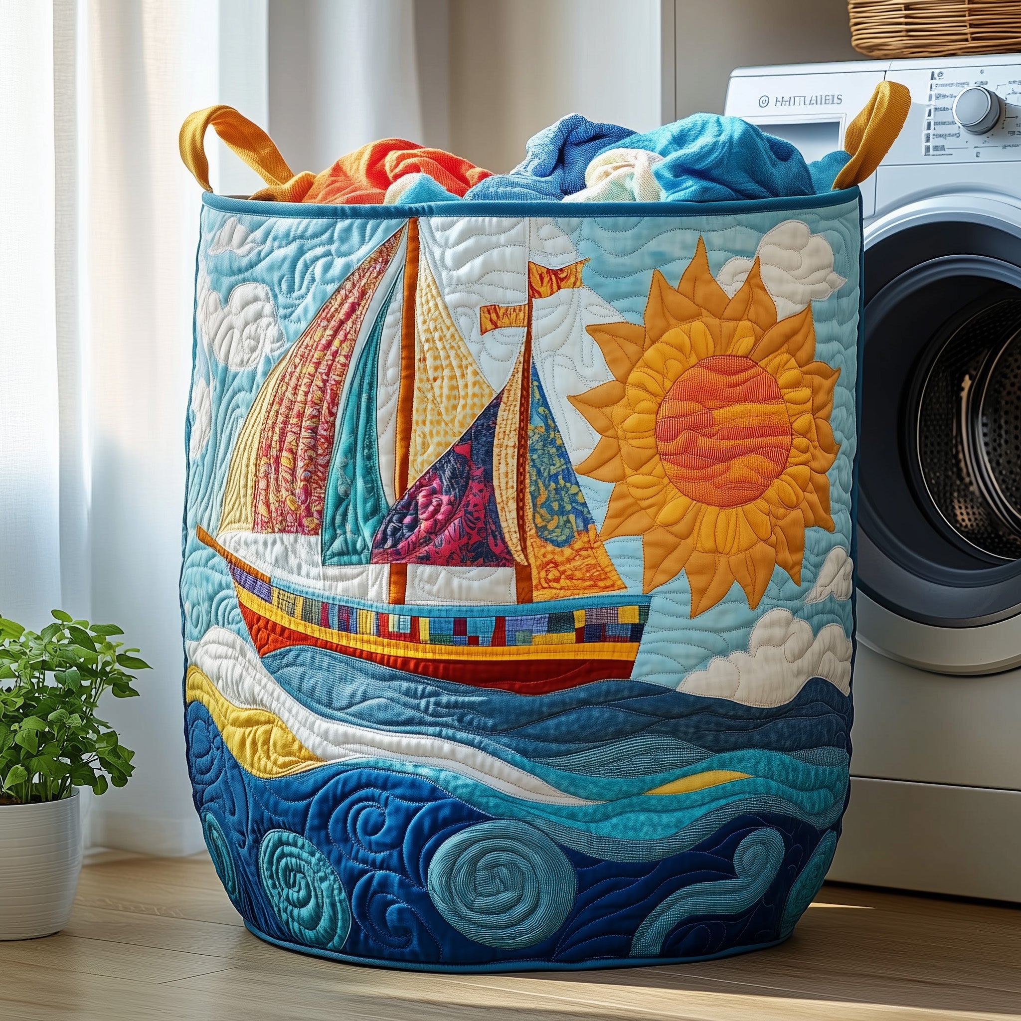 Sailling Ship Quilted Laundry Basket Christmas Gifts For Ocean Lovers