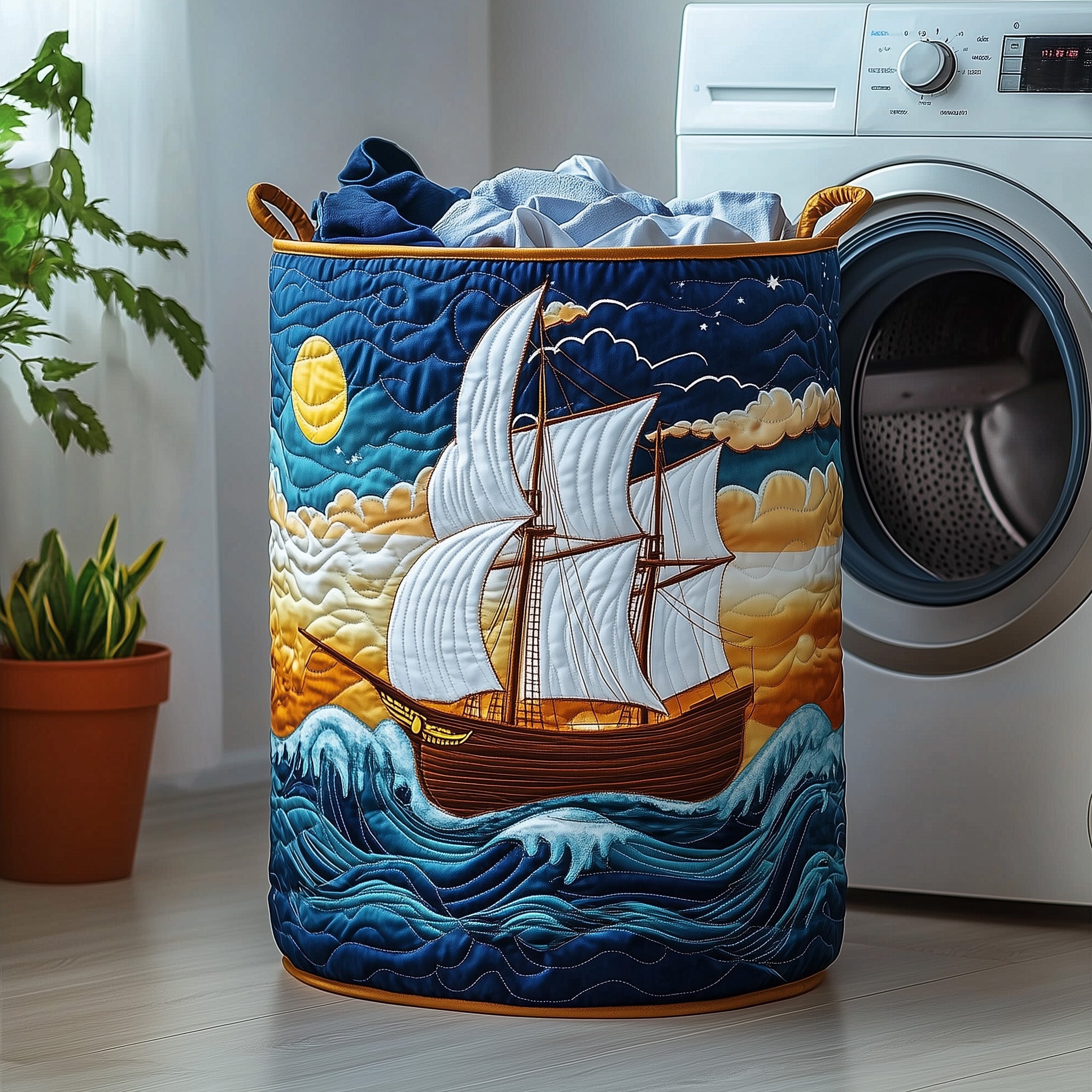Sailling Ship Quilted Laundry Basket Gifts For An Ocean Lover
