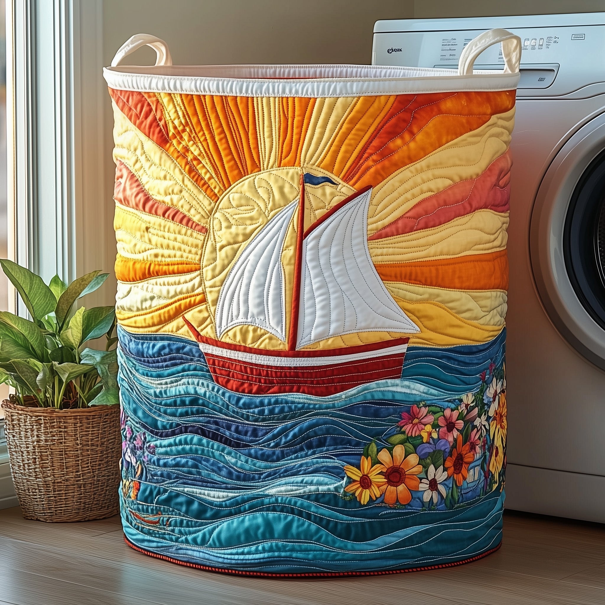 Sailling Ship Quilted Laundry Basket Presents For Ocean Lovers