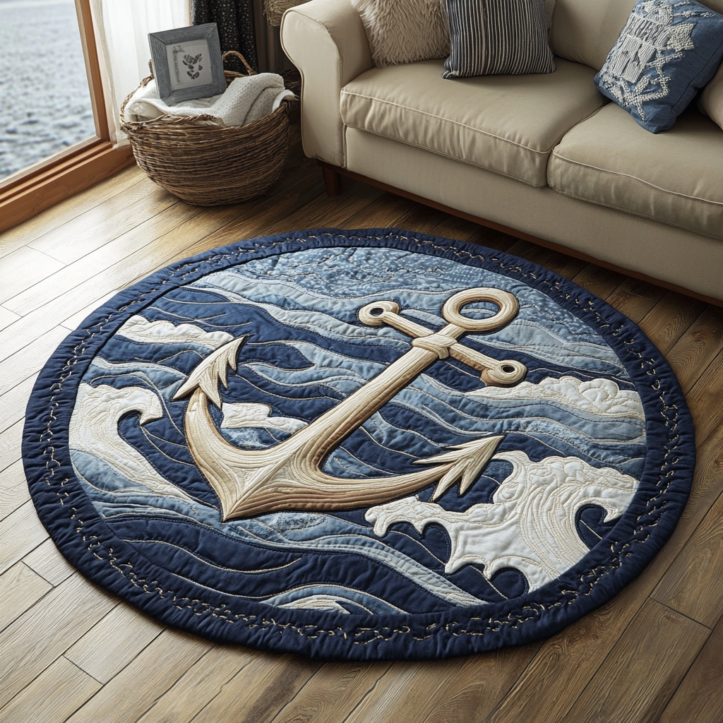 Sailor Anchor Quilted Round Mat Entrance Way Ideas Mother'S Day Gifts For Beach Lovers