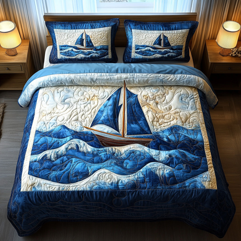 Sailor Compass Quilted Bedding Set Cool Bedroom Decor Sailboat Themed Gifts
