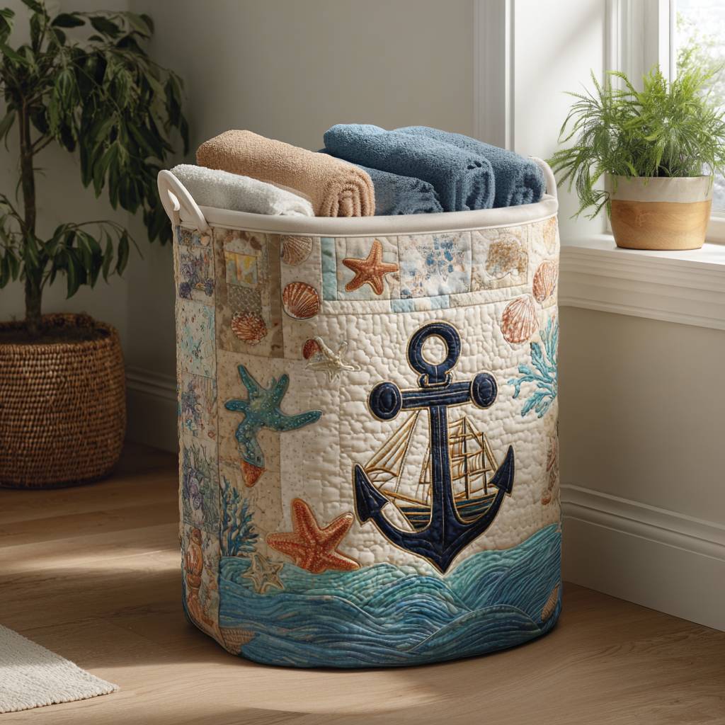 Sailors Compass Quilted Laundry Basket Everyday Merch Choice