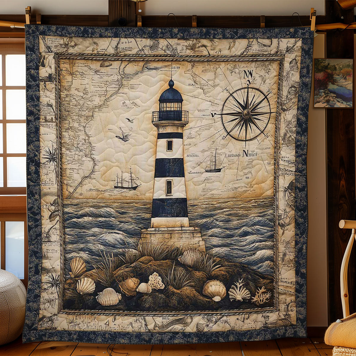 Sailors Haven Lighthouse Quilt Perfect Housewarming Gift with Quilt Blanket