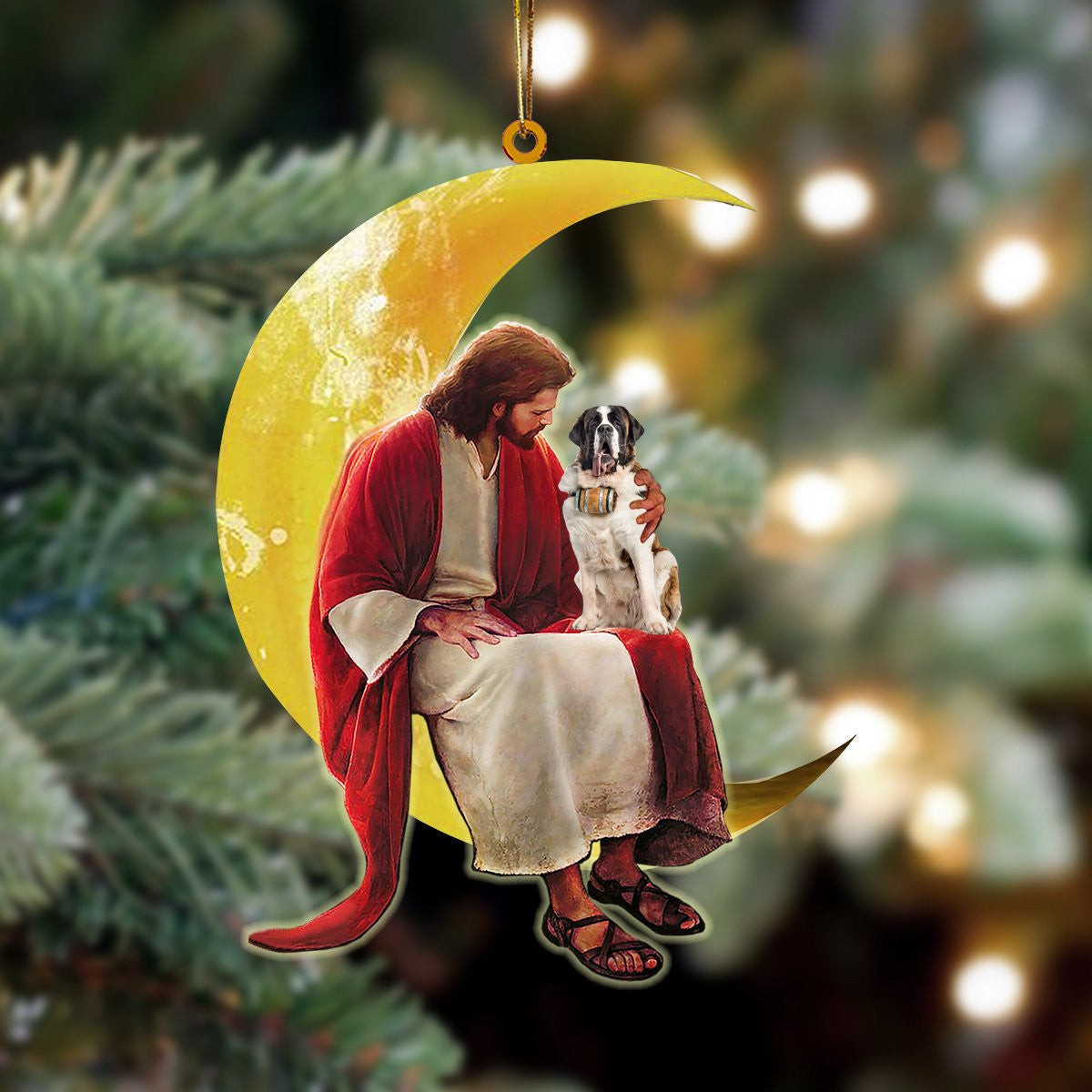 Saint Bernard And Jesus Sitting On The Moon Hanging Acrylic Ornament for Dog Lovers