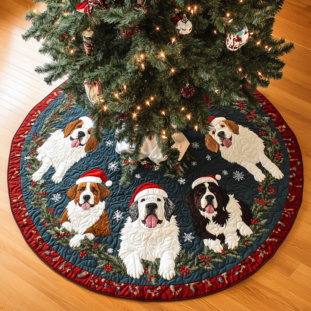 Saint Bernard Noel Night Christmas Quilted Tree Skirt Exclusive Christmas Tree Skirt Merch Collection