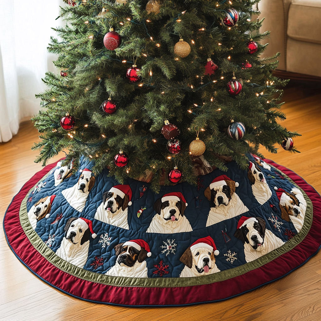Saint Bernard Xmas Joy Christmas Quilted Tree Skirt Must Have Holiday Merch for Christmas Decor