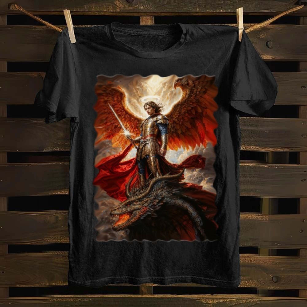 Saint Michael Archangel T-Shirt Fiery Warrior Angel Art Christian Fantasy Christmas Gift