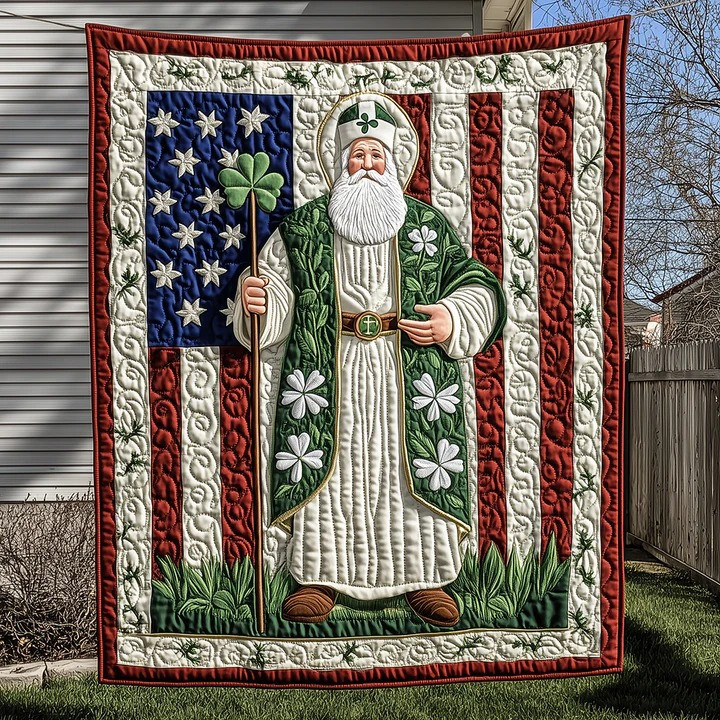 Saint Patrick Irish American Flag Quilted Blanket Shamrock Patriotic Best St Pattys Day Gift