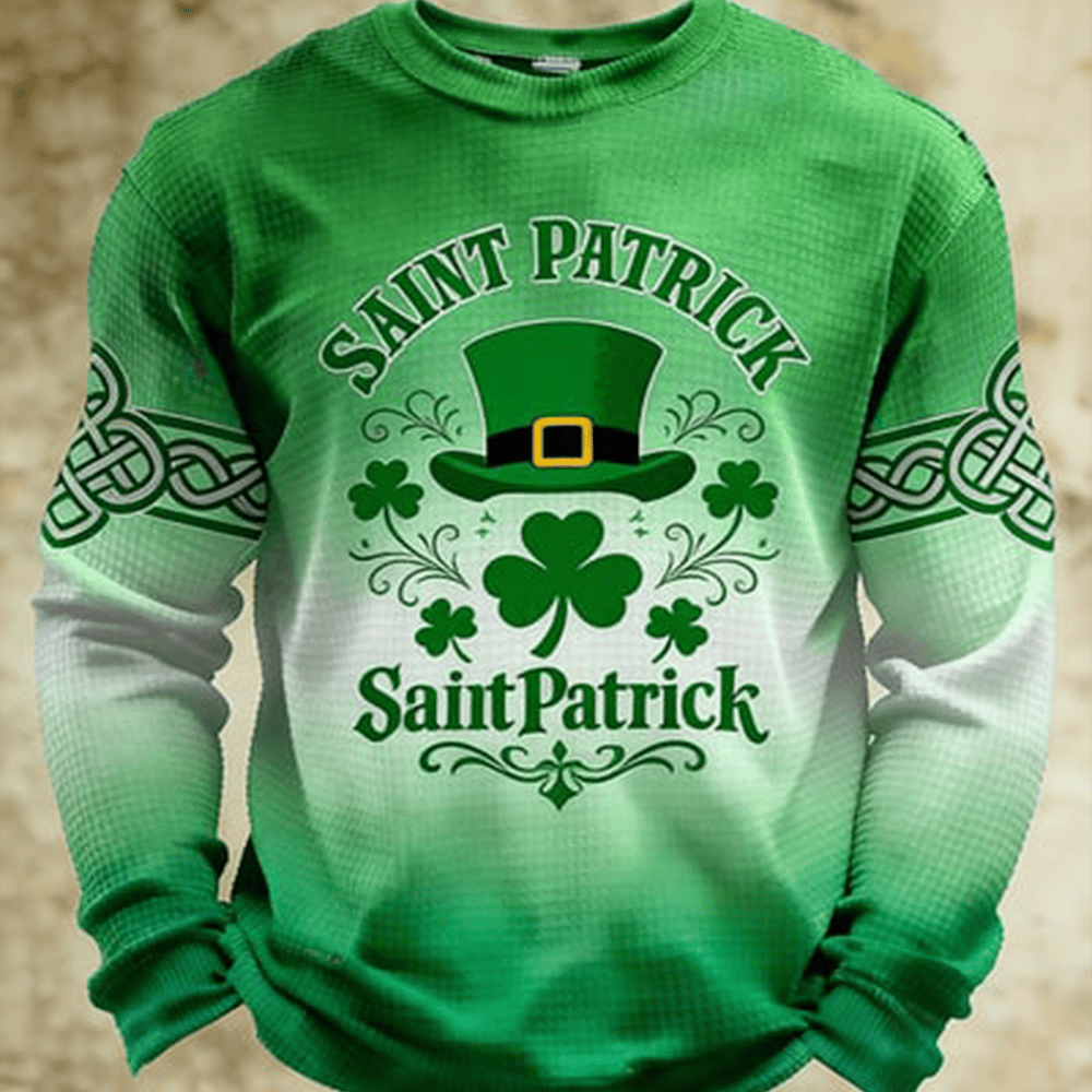 Saint Patrick Shamrock Hat Long Sleeve Shirt St Patrick's Day Apparel Cool Gift For Him