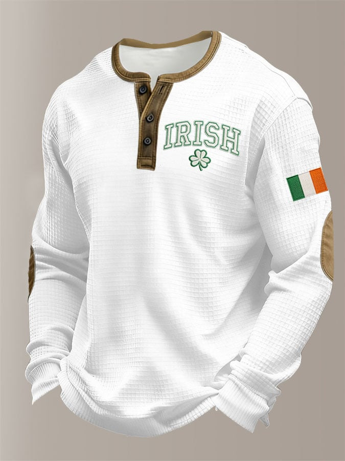 Saint Patricks Day Clover Button Long Sleeve Shirt Irish Clover Pattern St Patricks Outfit Gift Ideas