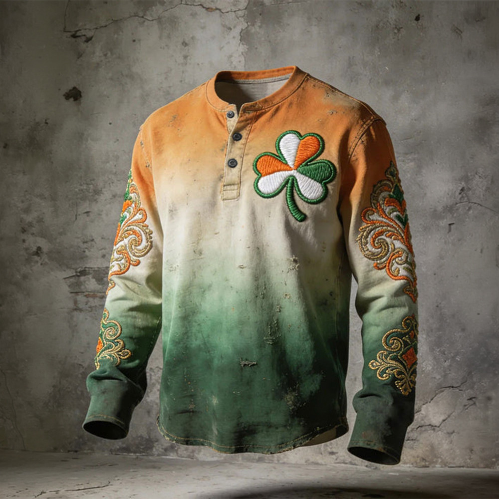 Saint Patricks Day Shamrock Button Long Sleeve Shirt Holiday Clothing St Paddy's Day Gift