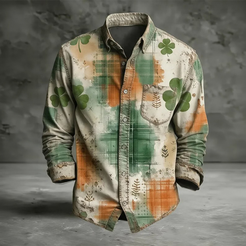 Saint Patrick's Day Shamrock Button Long Sleeve Shirt St Patrick's Day Clothing Line