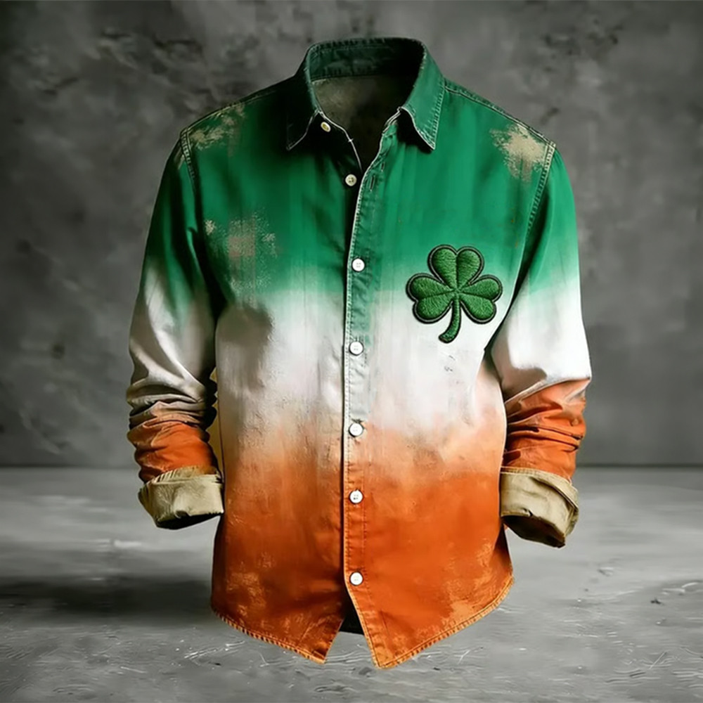 Saint Patrick's Day Shamrock Button Up Long Sleeve Shirt Shamrock Day Apparel Gift Ideas