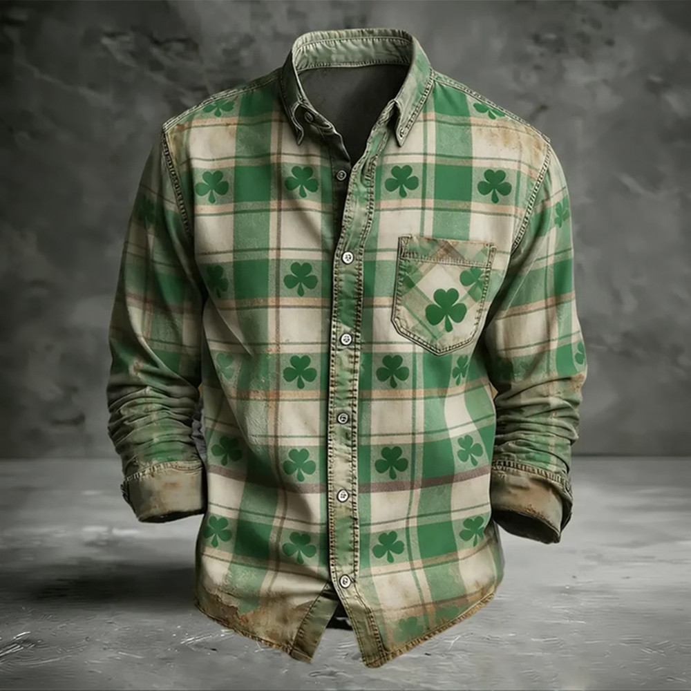 Saint Patrick's Day Shamrock Button Up Long Sleeve Shirt St Paddys Day Outfit Gift For Husband