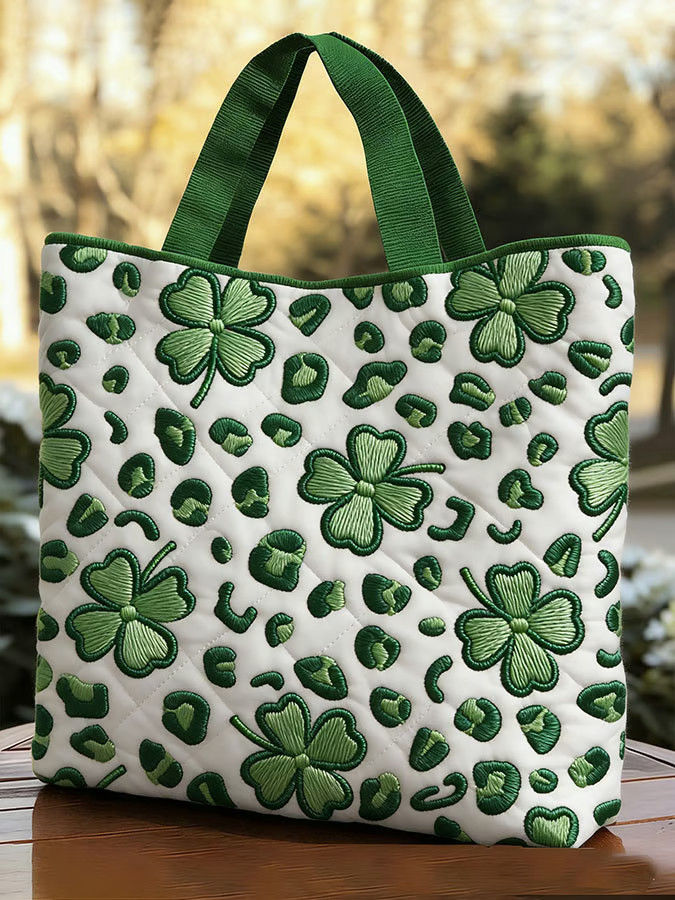 Saint Patrick's Day Shamrock Leopard Quilted Handbag Best St Patricks Day Gifts For Mom