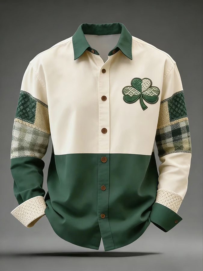 Saint Patrick's Day Shamrock Long Sleeve Button Up Shirt St Patricks Day Clothes Men Irish Gifts