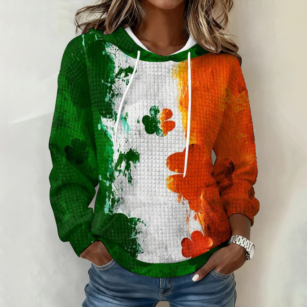 Saint Patrick's Day Tricolor Shamrock Hoodie St Paddys Day Clothing Gift Idea