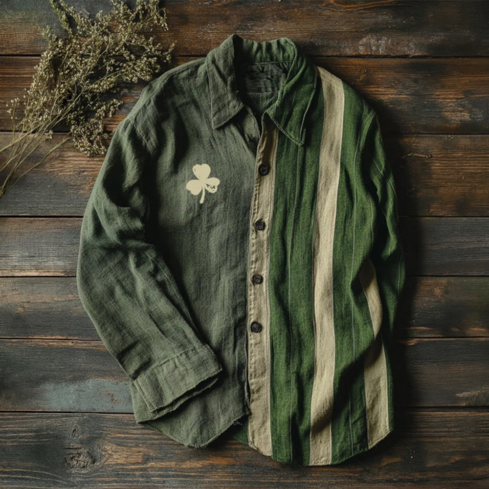 Saint Patricks Day Vintage Button Up Long Sleeve Shirt Shamrock Day Clothing Gift For Father