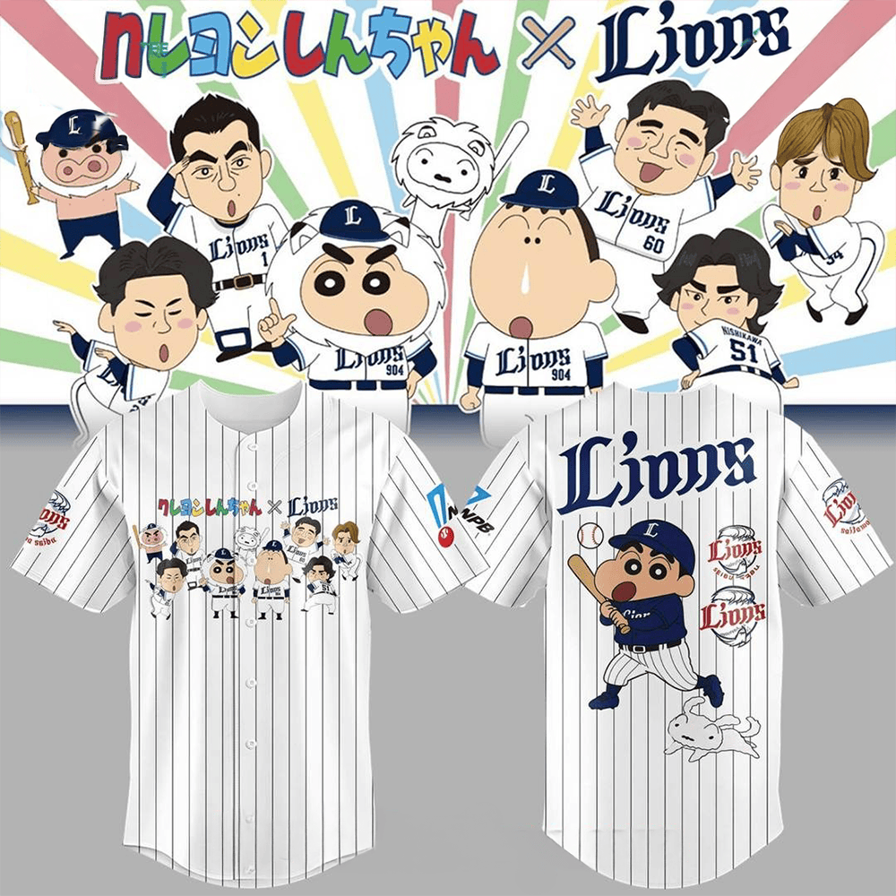 Saitama Seibu Lions x Crayon Shinchan Game Baseball Jersey Comfortable Shirt Gift For Son