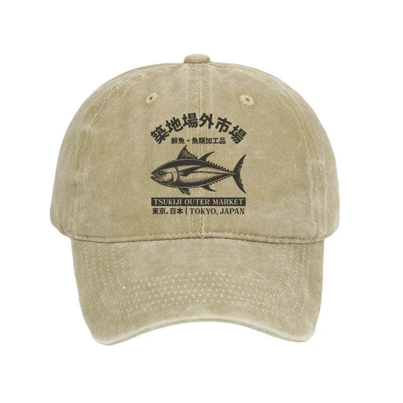 Sakana Tsukiji Fish Market Washed Hat Trendy Baseball Cap Unique Gifts For Fisherman