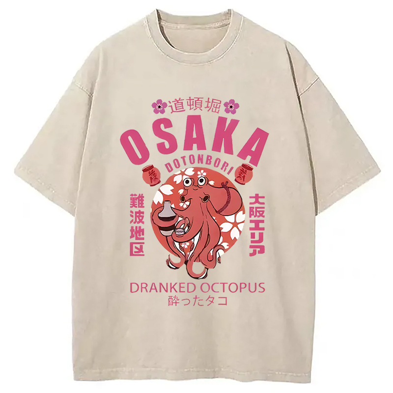 Sakura And Octopus Washed T-Shirt Trendy Aesthetic Graphic Apparel Gifts For Sister